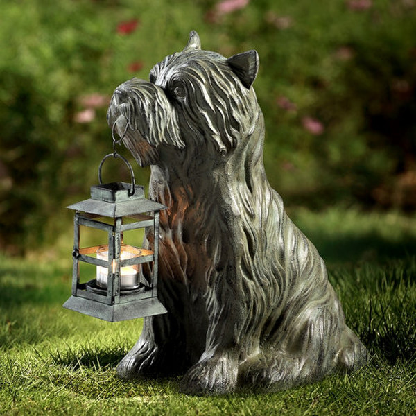 Garden Dog Lantern Terrier Statue Aluminum Outdoor Statuary holding